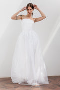 Strapless Satin Corset Gown with Organza Overskirt