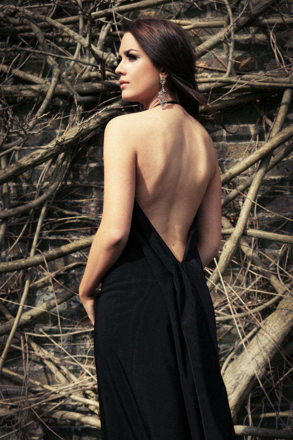 Peacocks – Open Back Crepe Satin Evening Gown