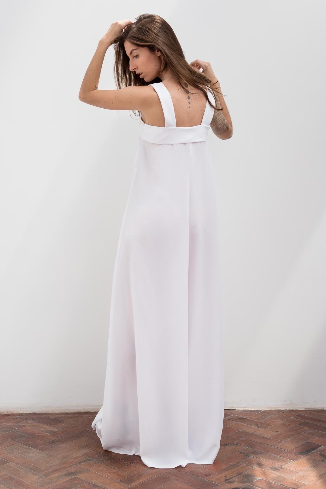 Crepe Satin Wide-Leg Jumpsuit with Square Neckline