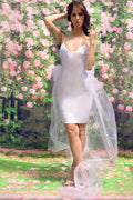 Robe de mariée courte et ajustée – Jupe crayon dos nu avec nœud amovible