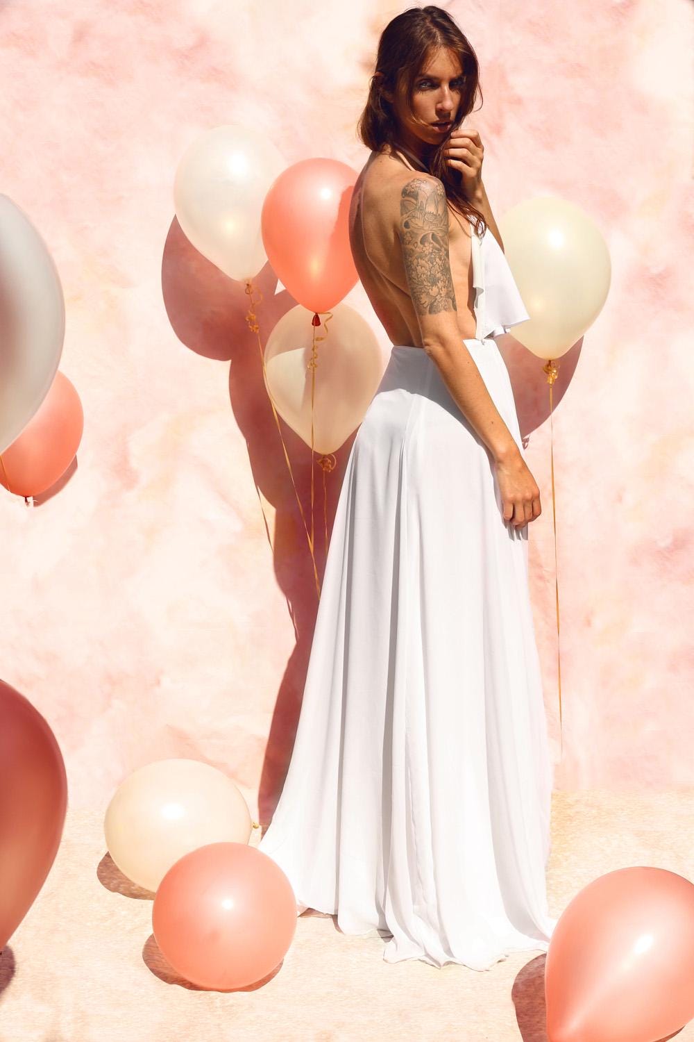 Robe longue Georgette dos nu et fente haute
