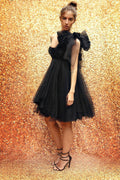 Gothic Witch Tulle Dress – Asymmetrical Ruffle Gown – Made to Measure