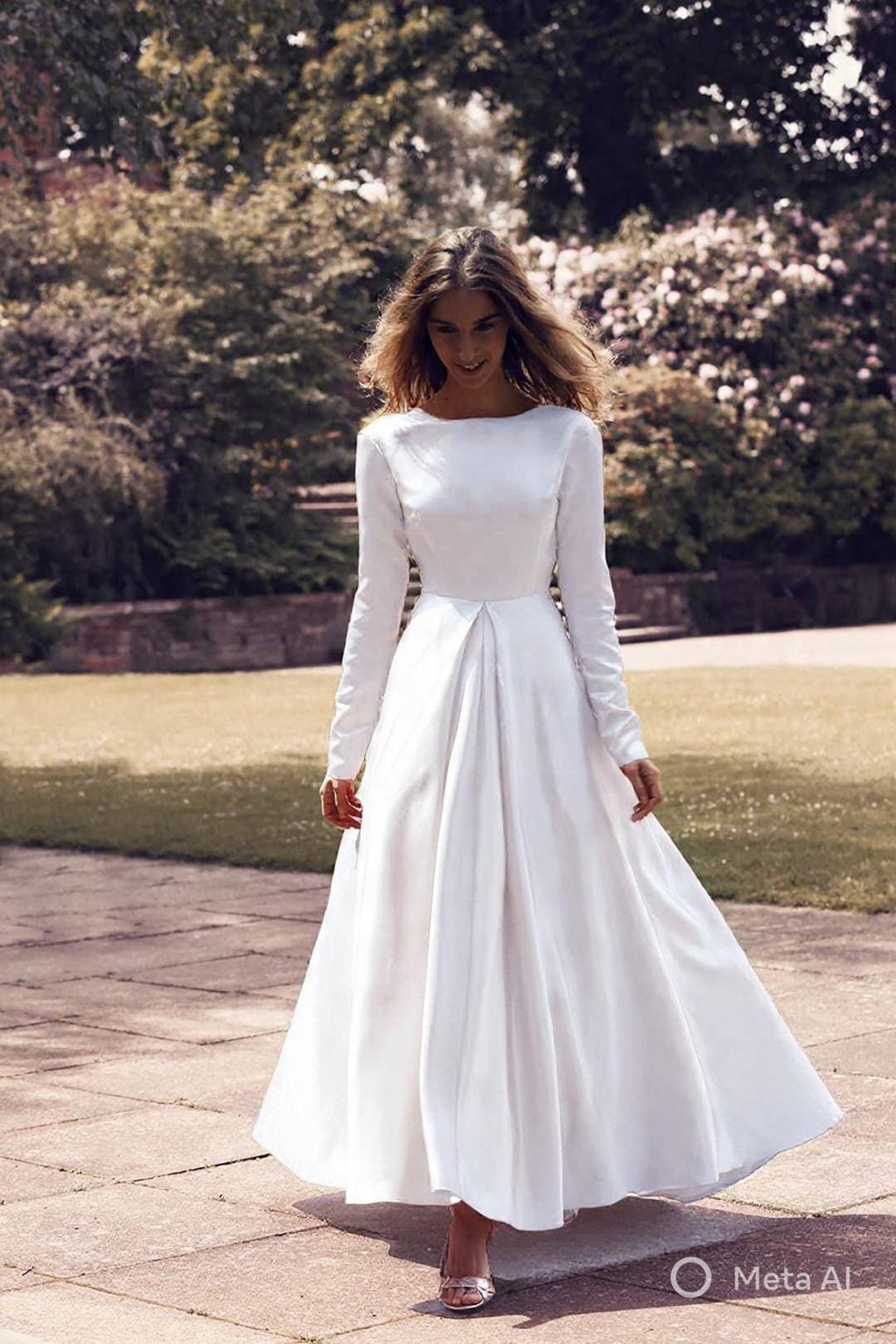 Satin Duchesse – Robe de mariée et de soirée à manches longues avec dos nu en V