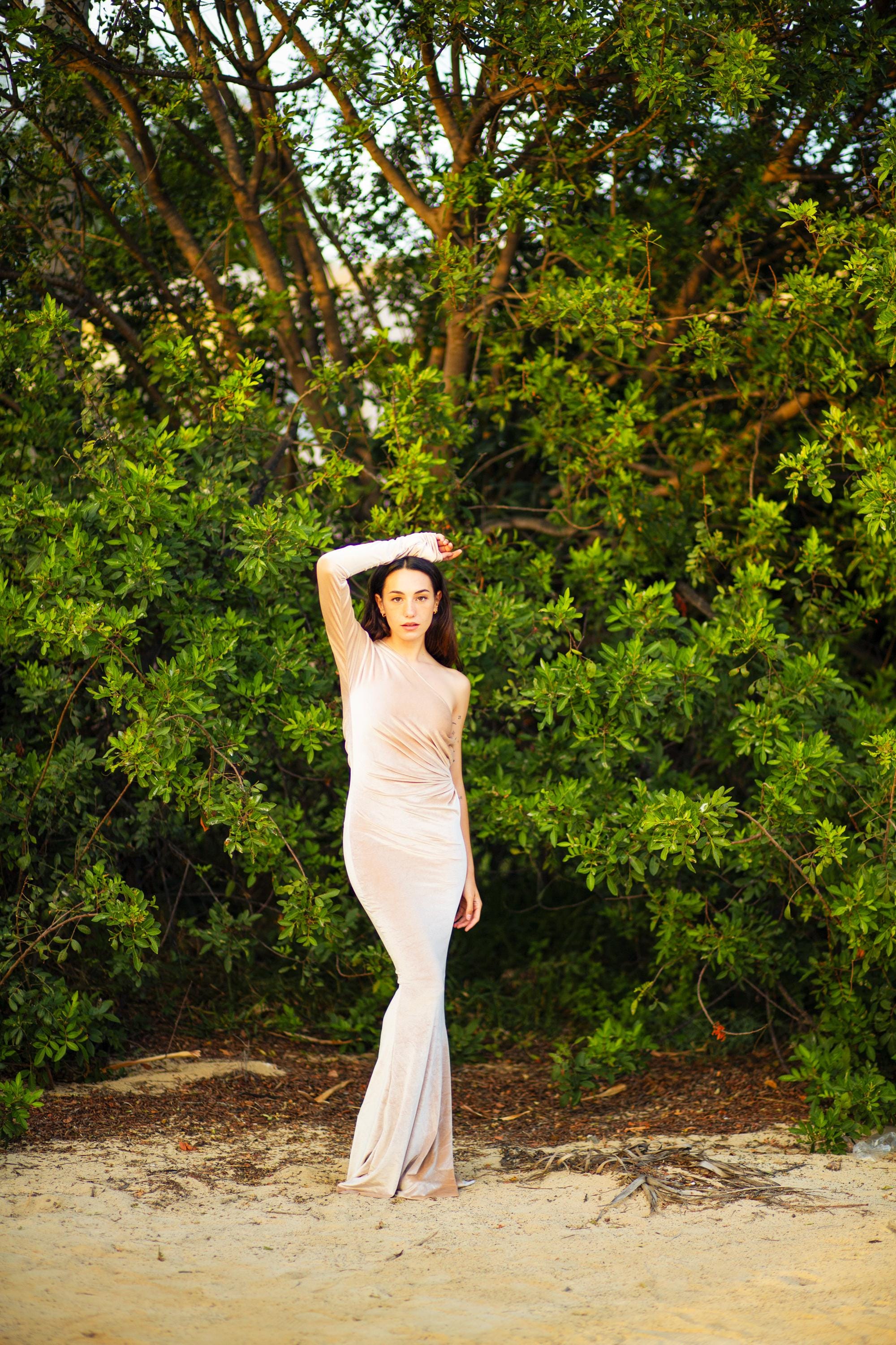 One-Sleeve Velvet Maxi Gown – Ring Waist Detail & Side Cut-Out, Made to Measure