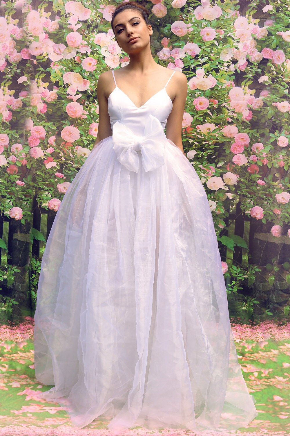 Princess Organza Wedding Dress – Romantic Long Skirt & Handmade Bow