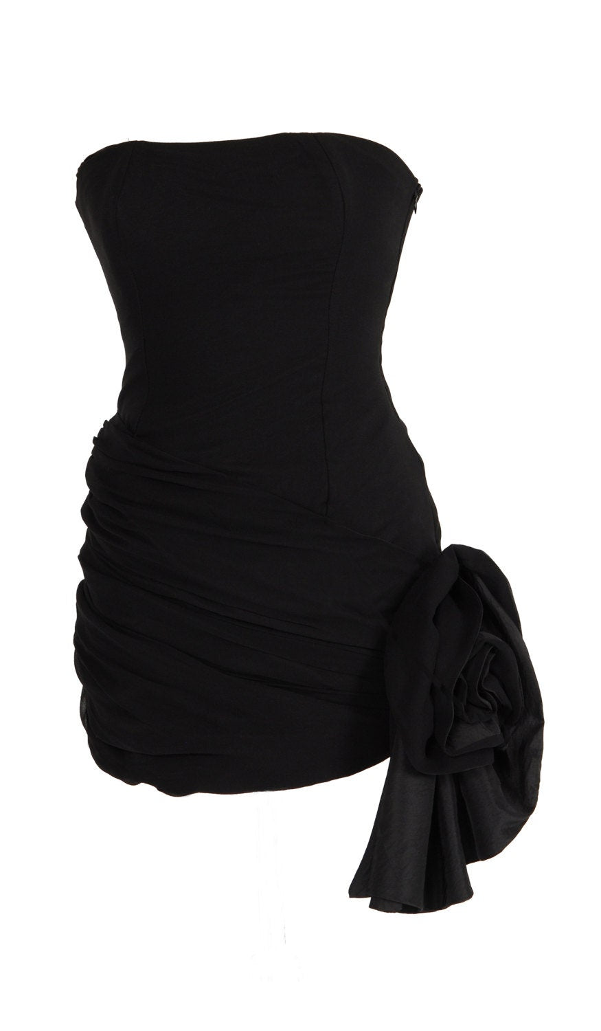 Flora – Strapless Chiffon Cocktail Dress with Corset & Handmade Flower