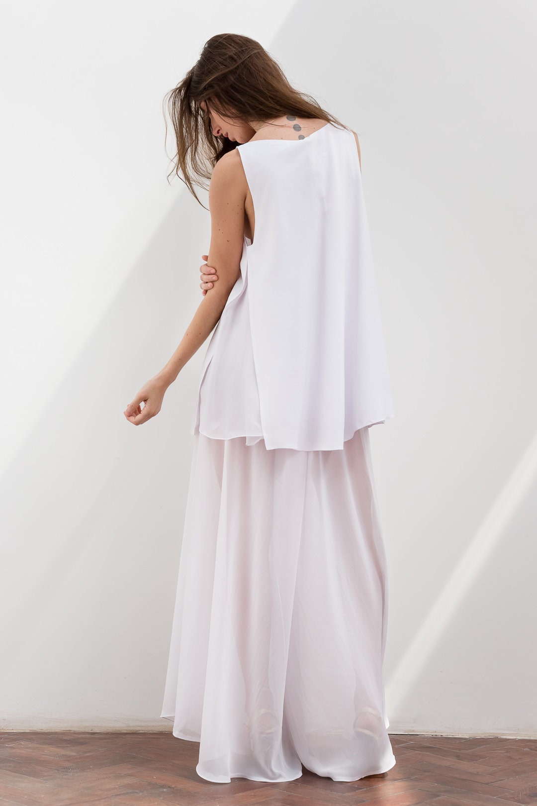 Ensemble pantalon large en mousseline et haut en crêpe
