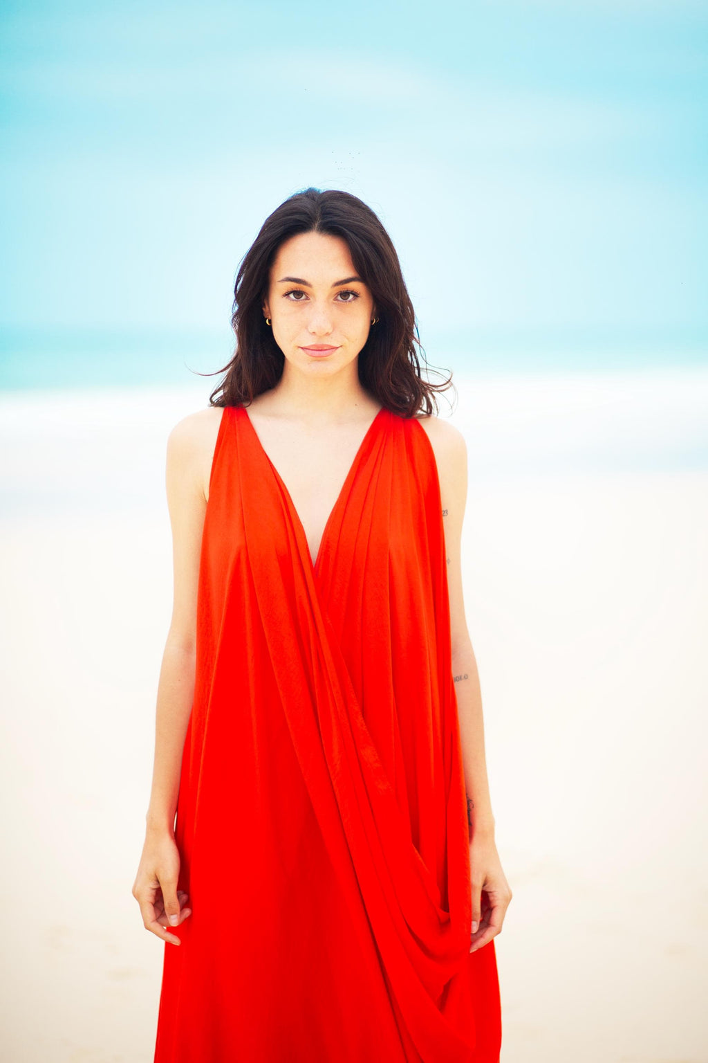 Draped Grecian Maxi Gown – Deep V-Neck, Side Slits & Toga Drape, Made to Measure