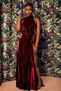 Noir – Robe de Soirée en Velours avec Ouvertures Latérales