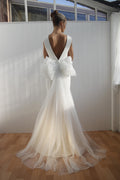 Nikole – Vintage Satin & Tulle Wedding Dress with Detachable Bow Belt