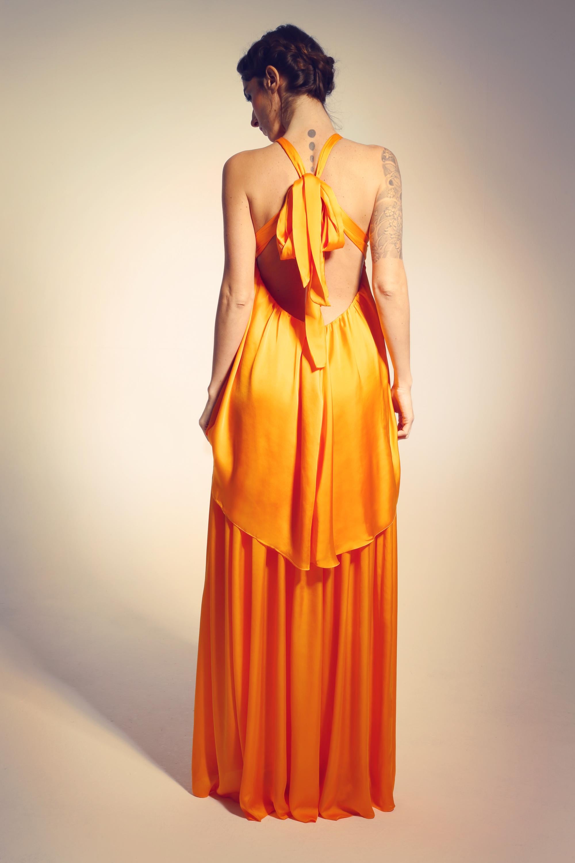 Silky Satin Open Back Gown – Handmade & Made to Measure