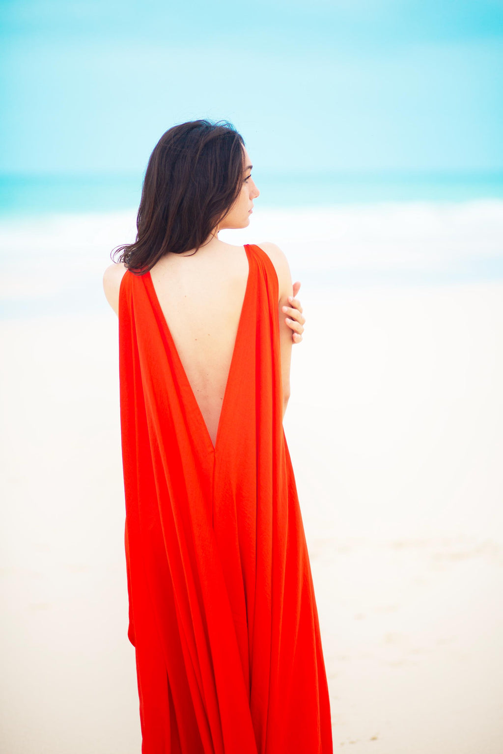 Draped Grecian Maxi Gown – Deep V-Neck, Side Slits & Toga Drape, Made to Measure