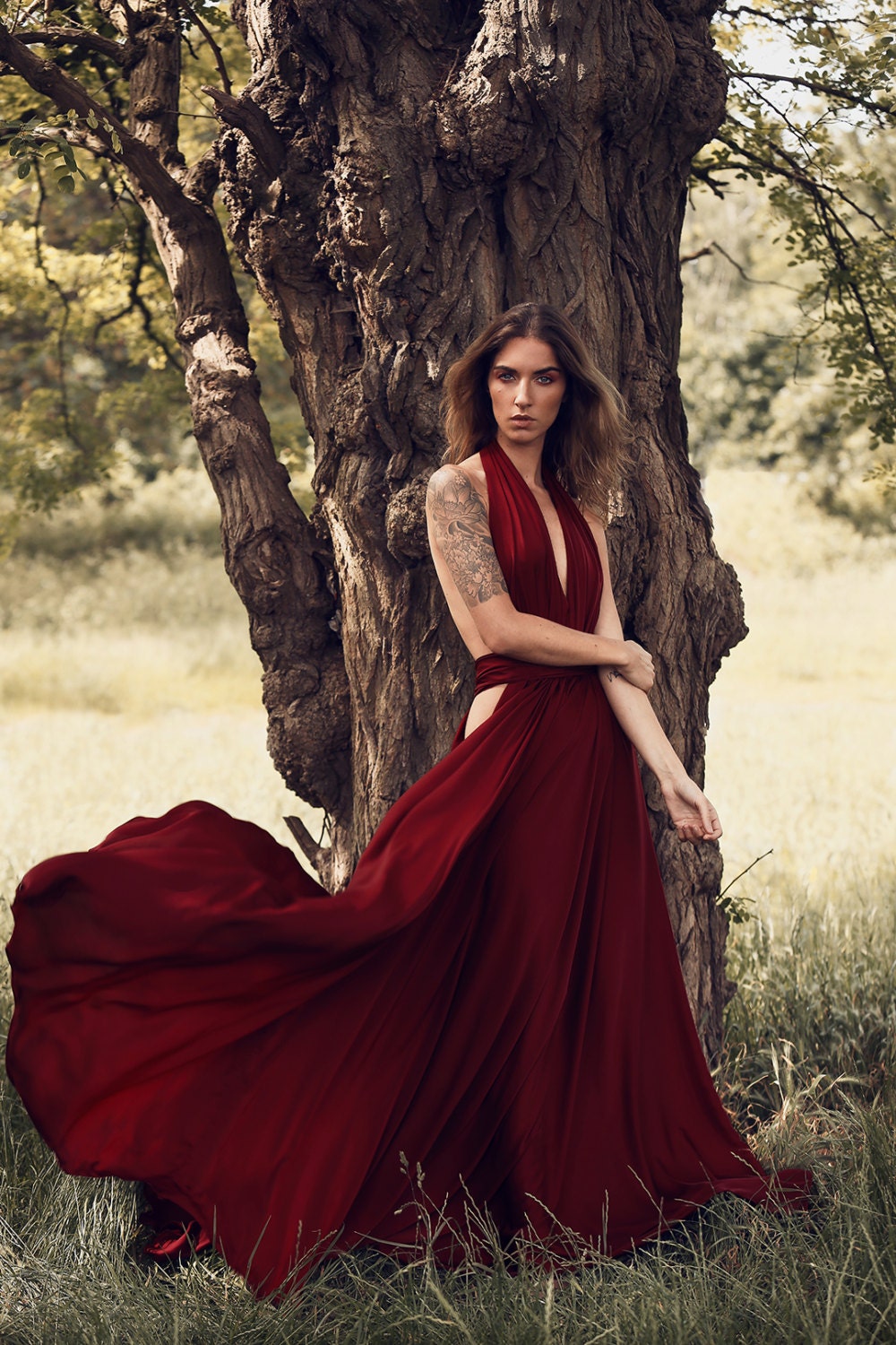 Robe de soirée en satin dos nu, sur mesure – J.O.