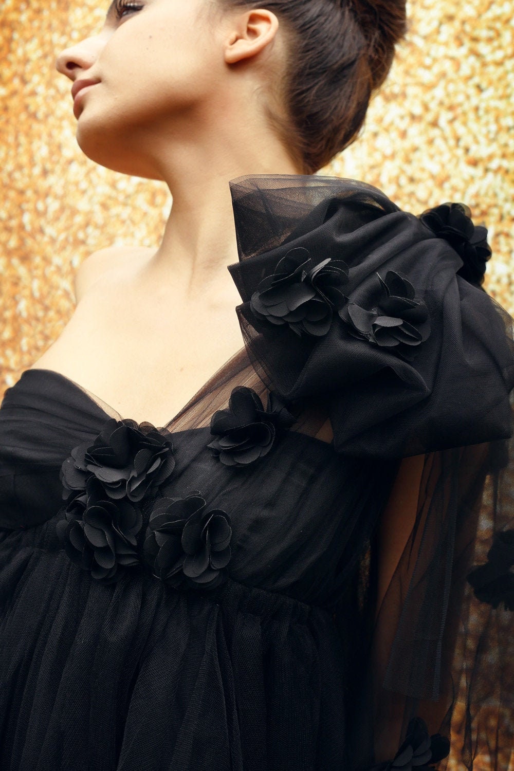 Gothic Witch Tulle Dress – Asymmetrical Ruffle Gown – Made to Measure