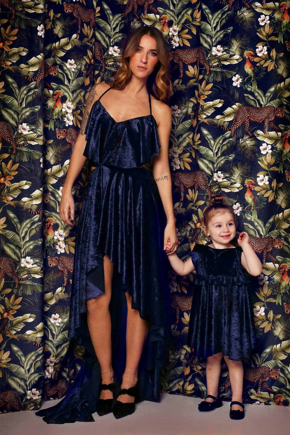 Girls Velvet Party Dress with Frill Shoulders