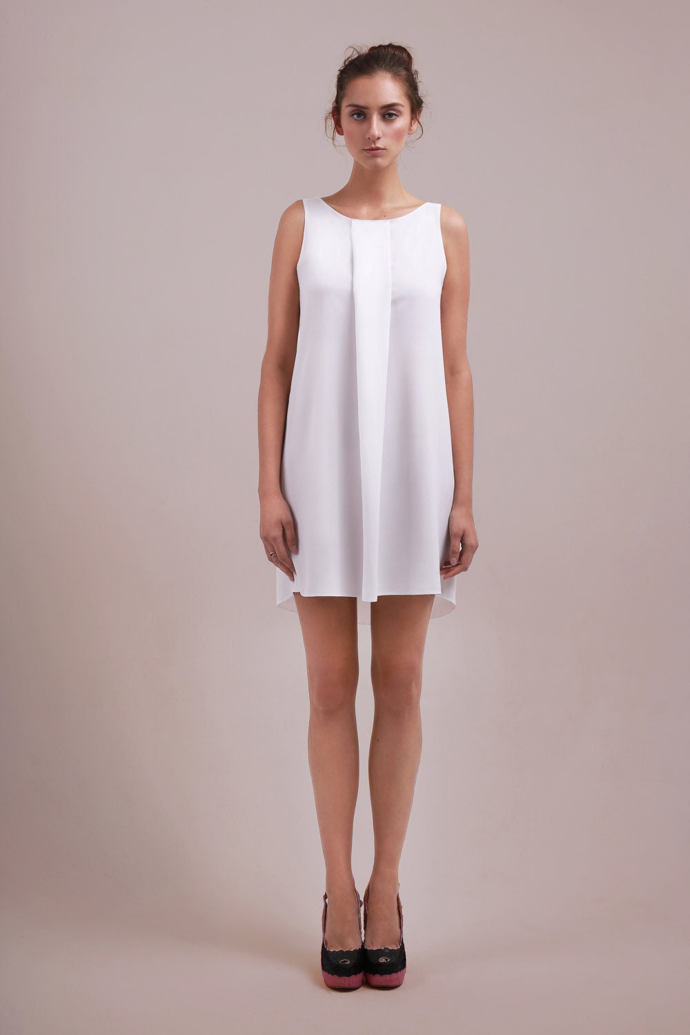 Robe chemise sans manches en crêpe – Mini ou Midi, sur mesure
