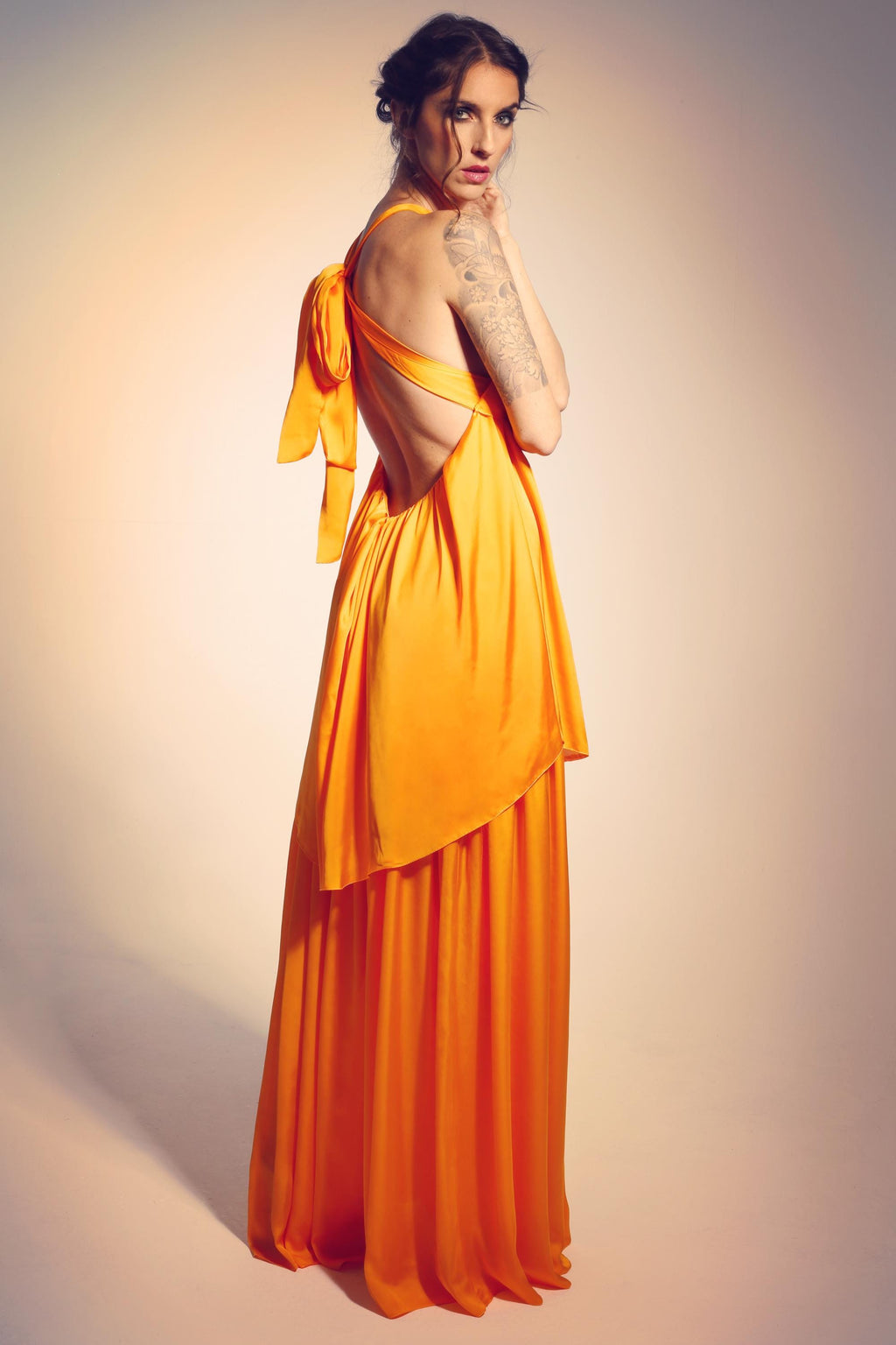 Silky Satin Open Back Gown – Handmade & Made to Measure