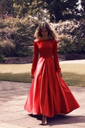 Satin Duchesse – Robe de mariée et de soirée à manches longues avec dos nu en V