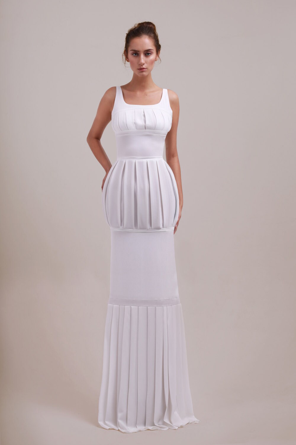 Robe Colonne Grecque – Crêpe Satin Plissé, Sur Mesure