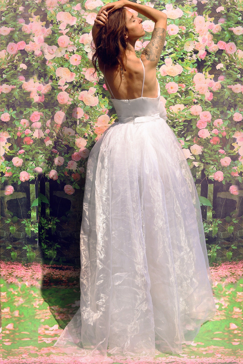 Princess Organza Wedding Dress – Romantic Long Skirt & Handmade Bow