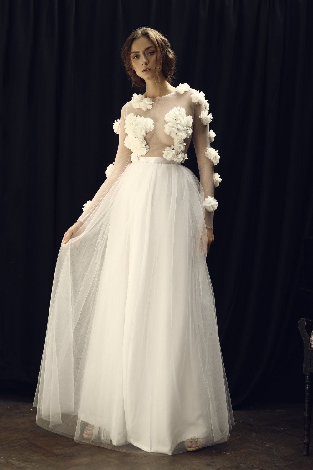 Robe de mariée en tulle et mousseline à motif floral – L'arbre japonais