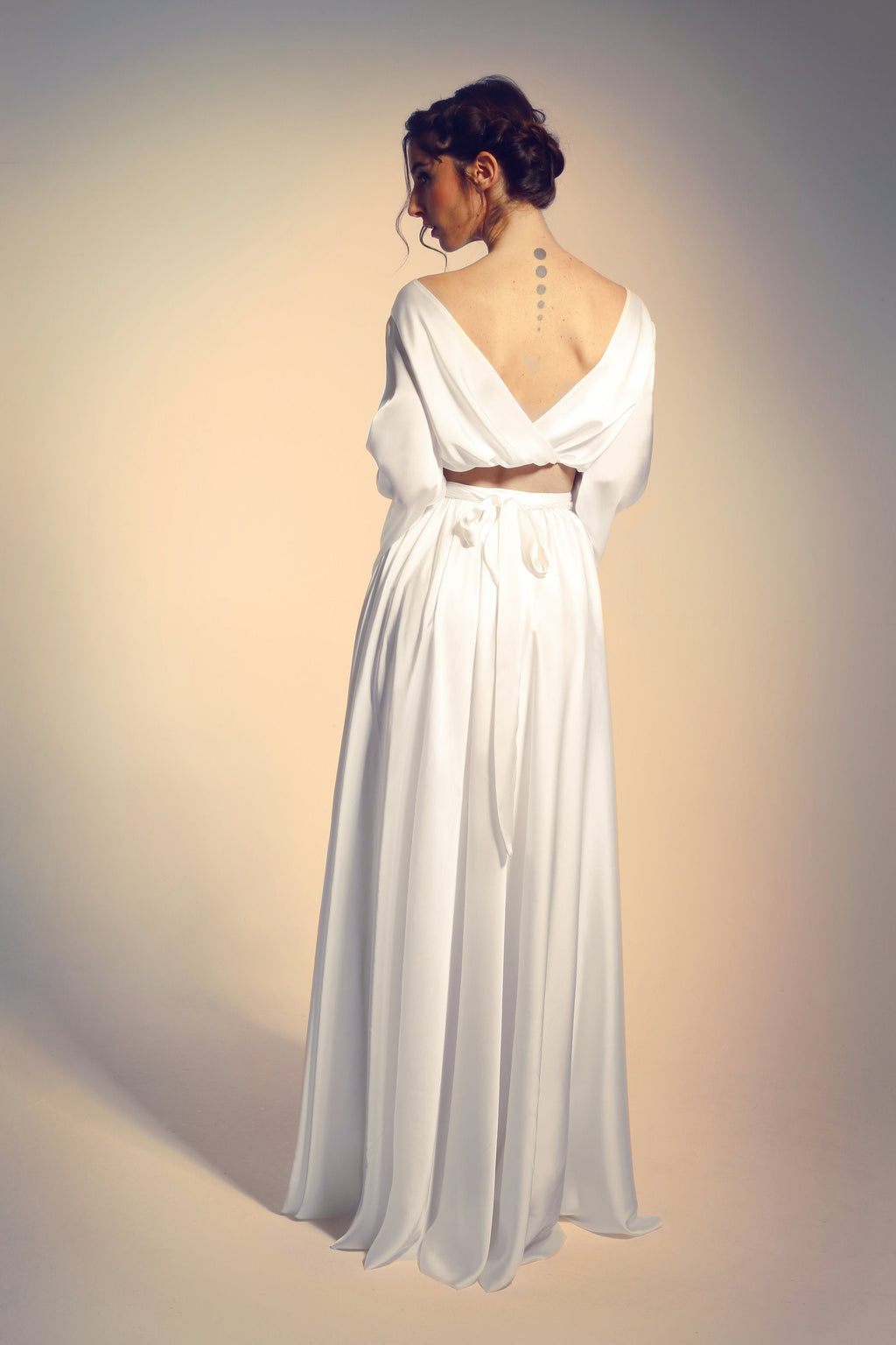 Ensemble de mariage en satin – Haut cache-cœur et jupe longue, sur mesure