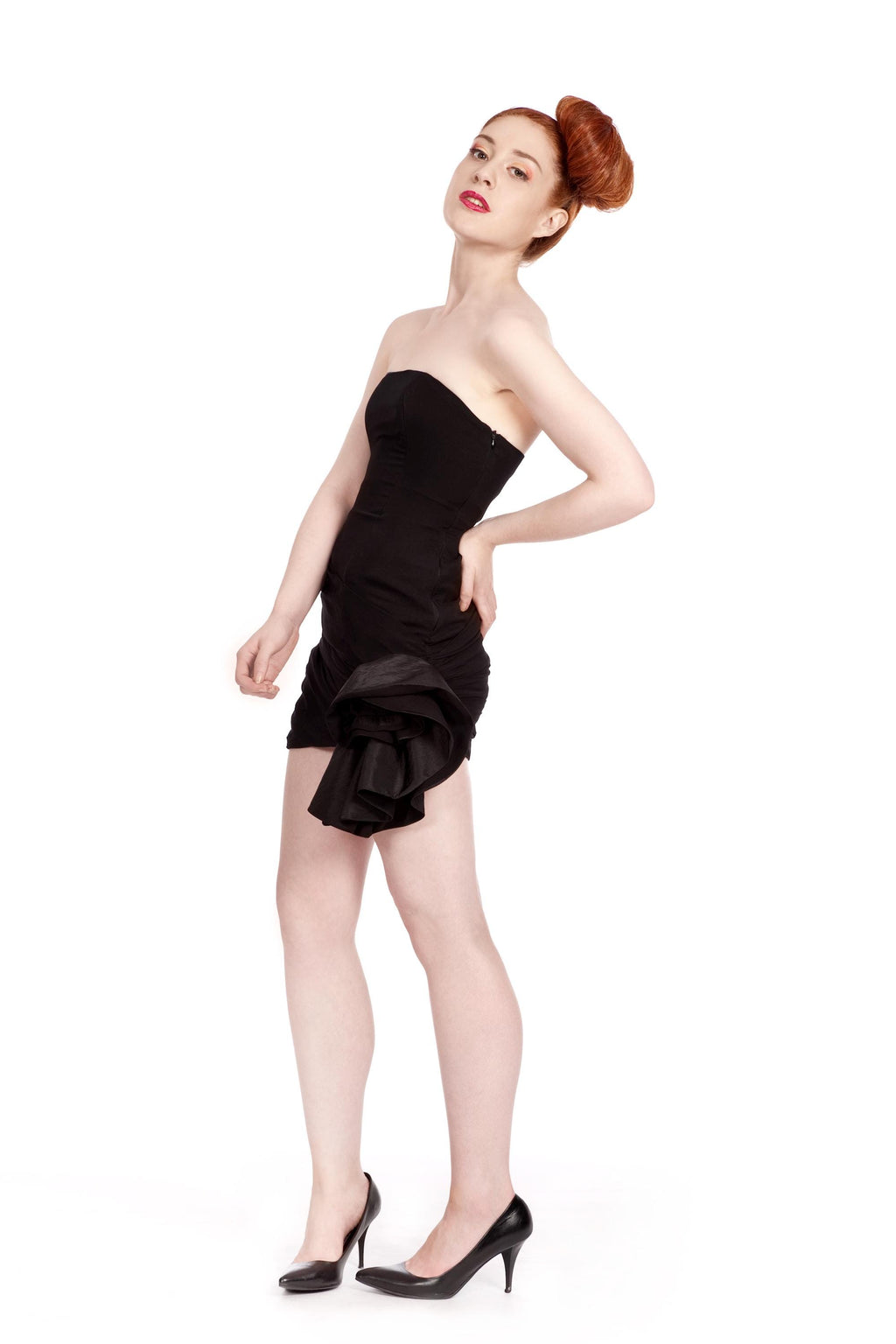 Flora – Strapless Chiffon Cocktail Dress with Corset & Handmade Flower