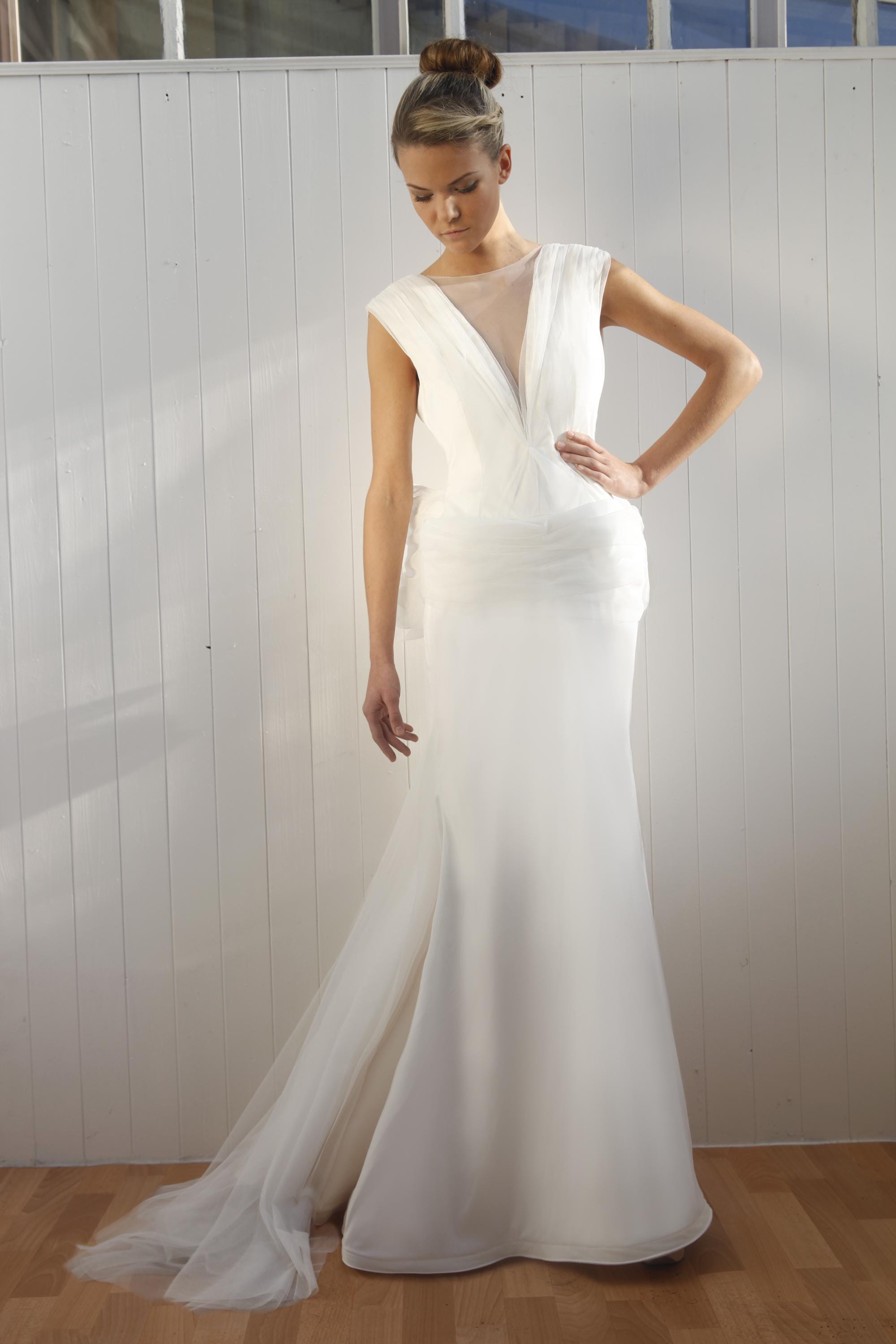 Nikole – Robe de mariée vintage en satin et tulle avec ceinture-nœud détachable