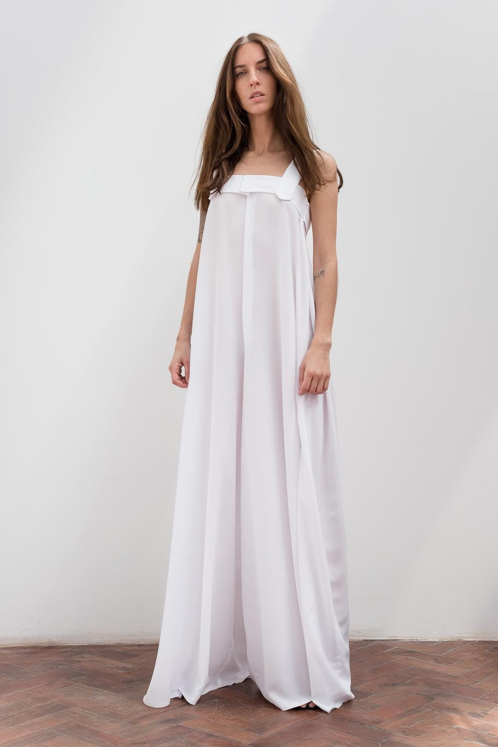 Crepe Satin Wide-Leg Jumpsuit with Square Neckline