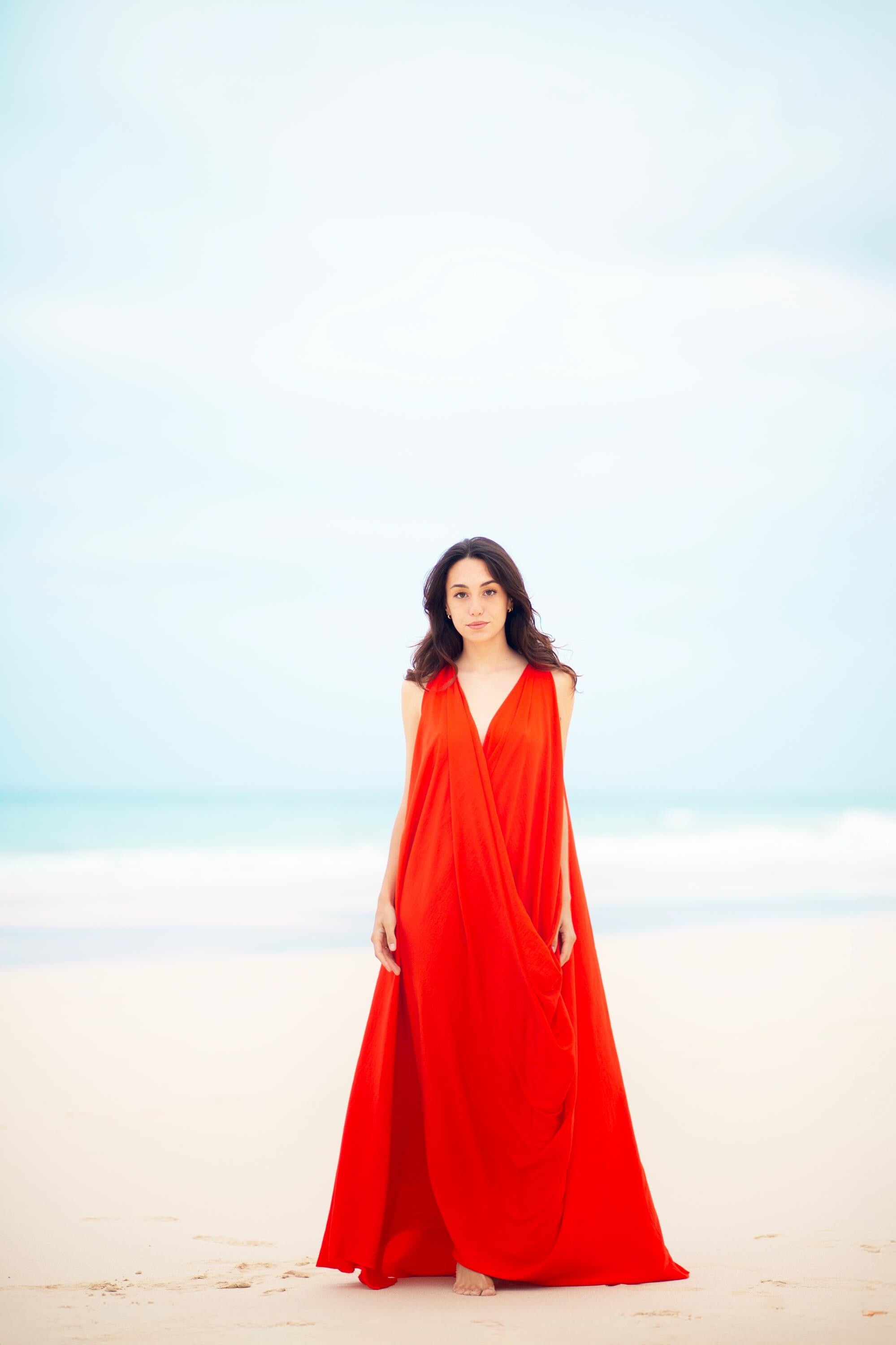 Draped Grecian Maxi Gown – Deep V-Neck, Side Slits & Toga Drape, Made to Measure
