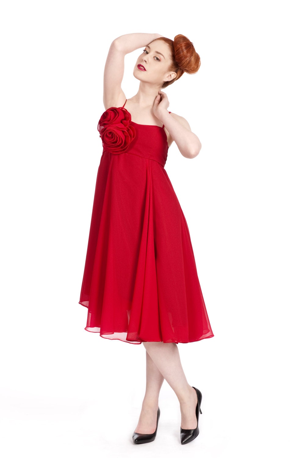 Valentina – Chiffon Georgette Dress with Handcrafted Rose Apliqué