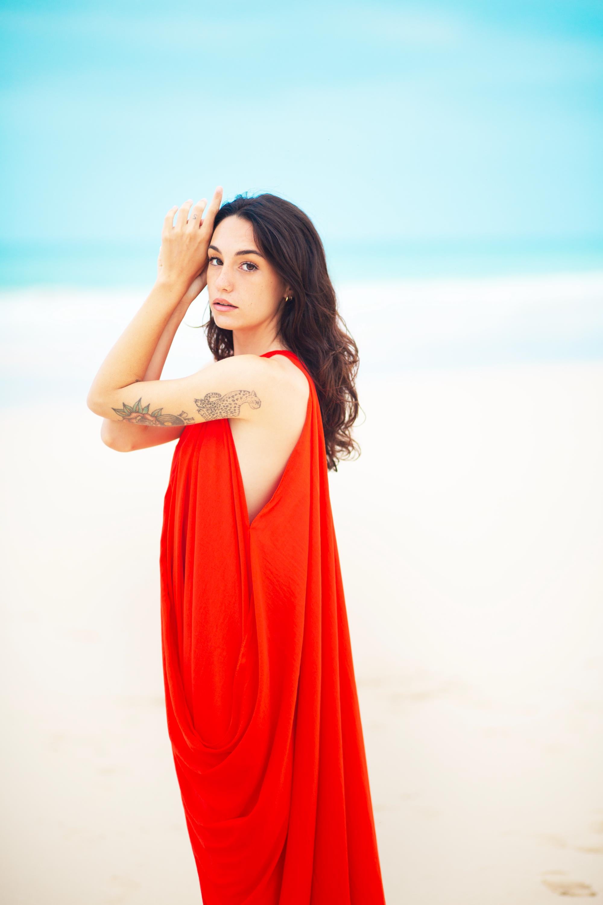 Draped Grecian Maxi Gown – Deep V-Neck, Side Slits & Toga Drape, Made to Measure