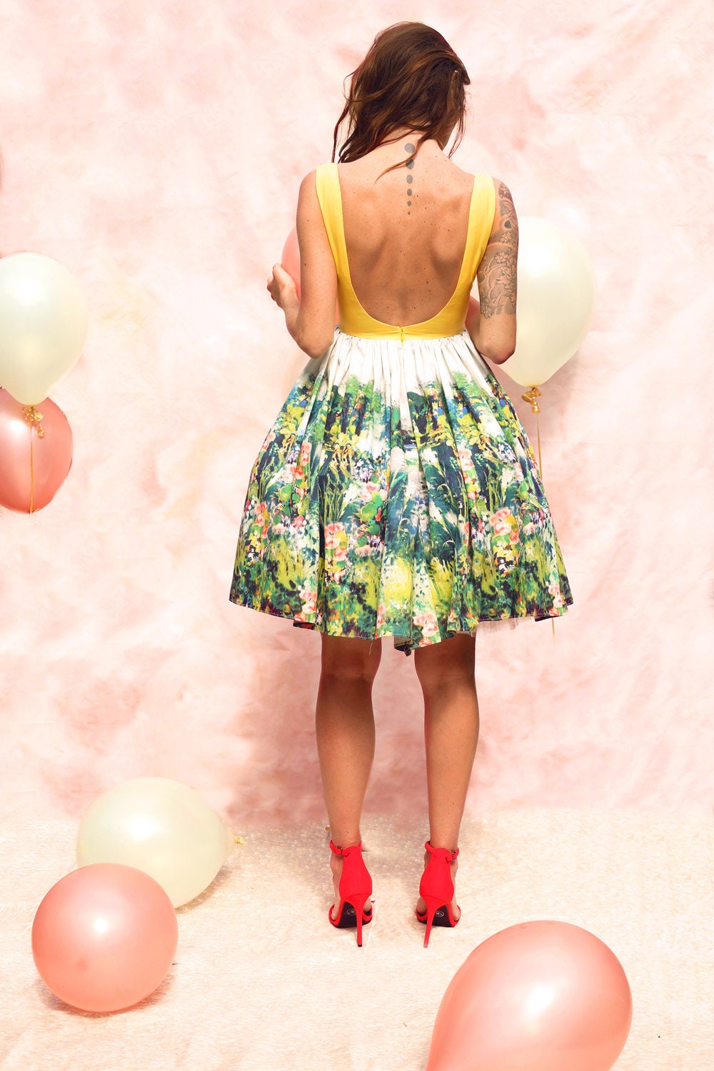 Fitted Cotton Print Dress – Open Back & Tutu Skirt, Made to Measure