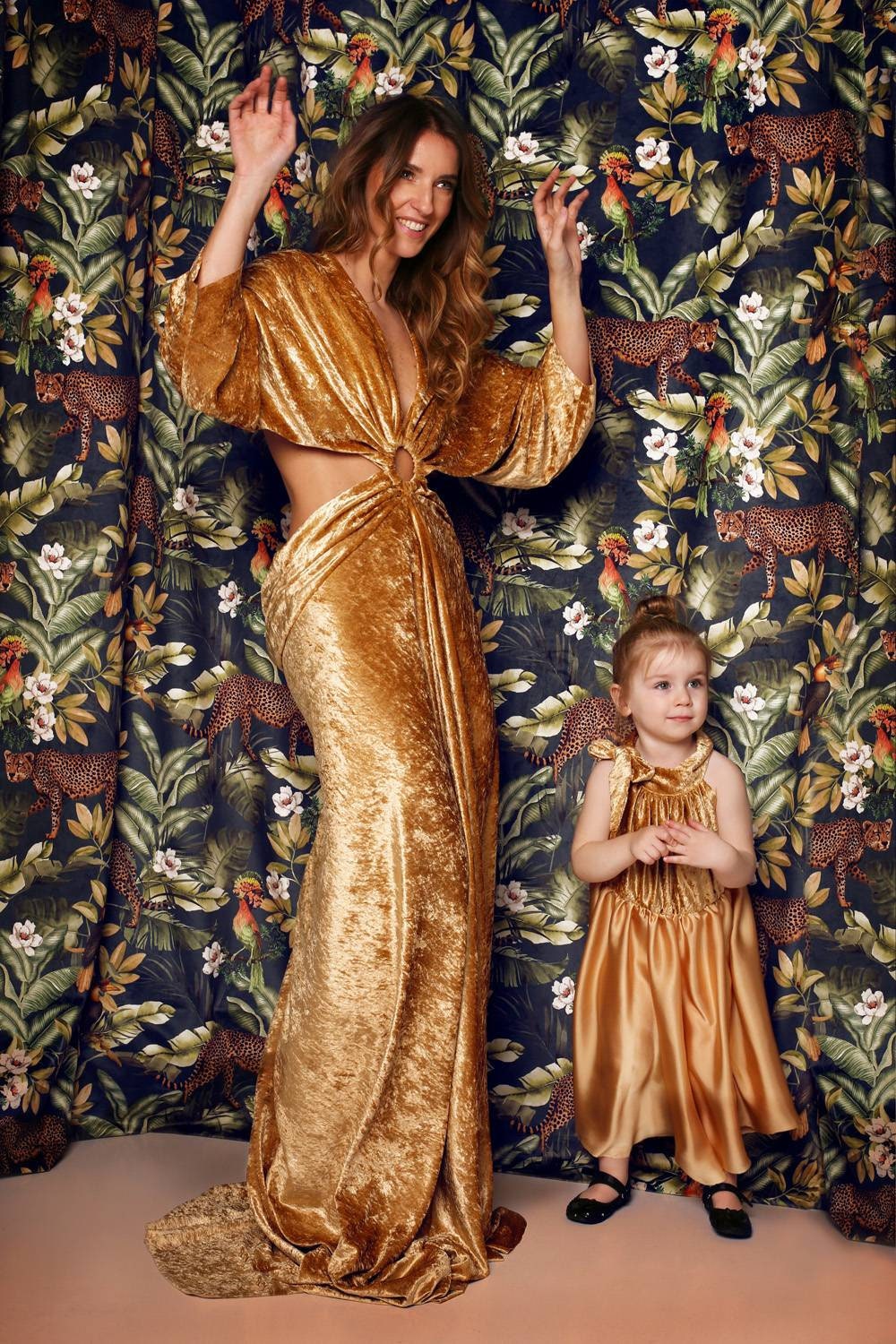 Robe de soirée en velours et satin pour filles avec nœud