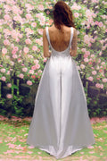 Satin Wedding Jumpsuit – Modern Bridal Pantsuit with Elegant Wide Leg