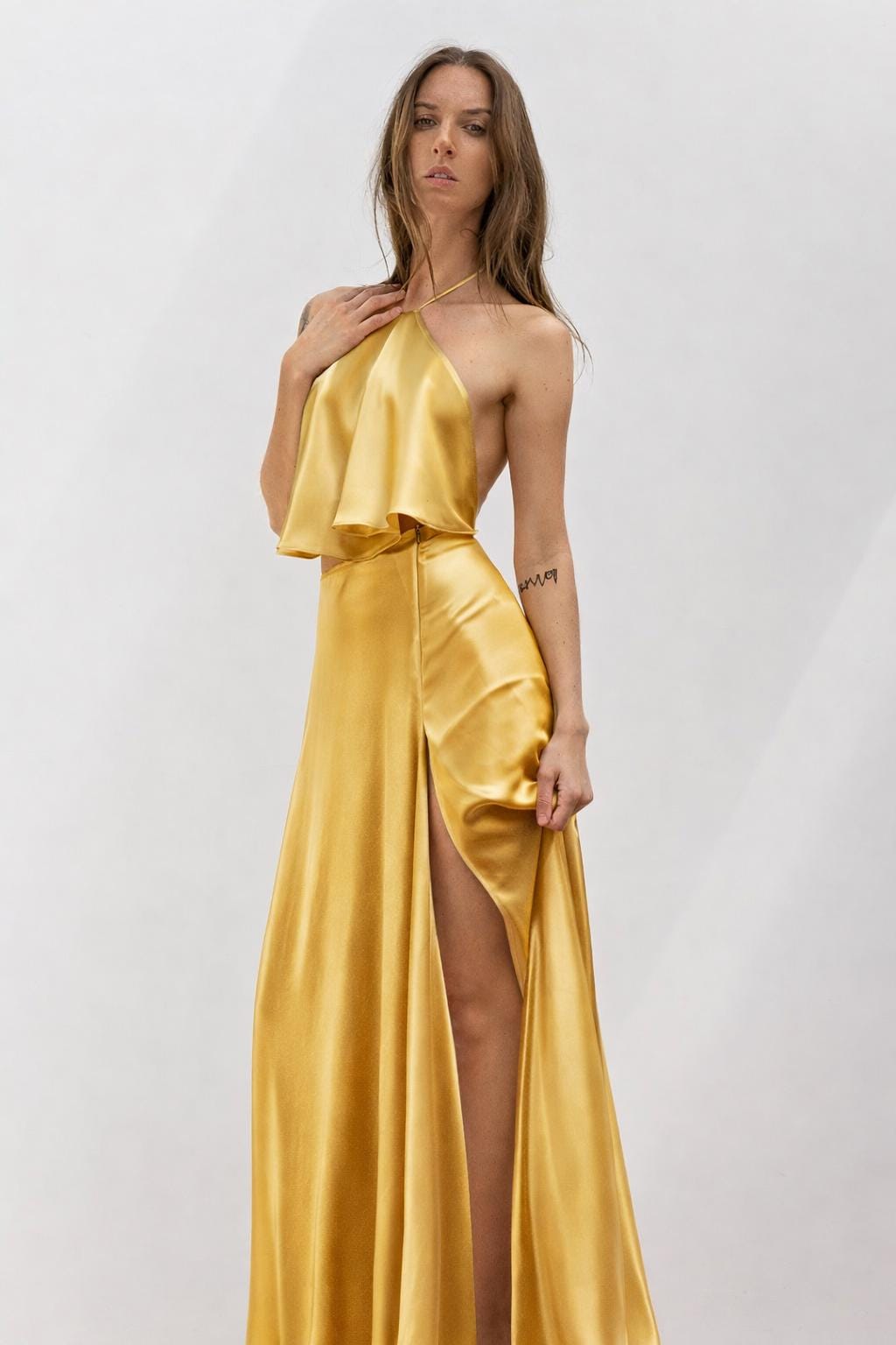 Robe longue Georgette dos nu et fente haute