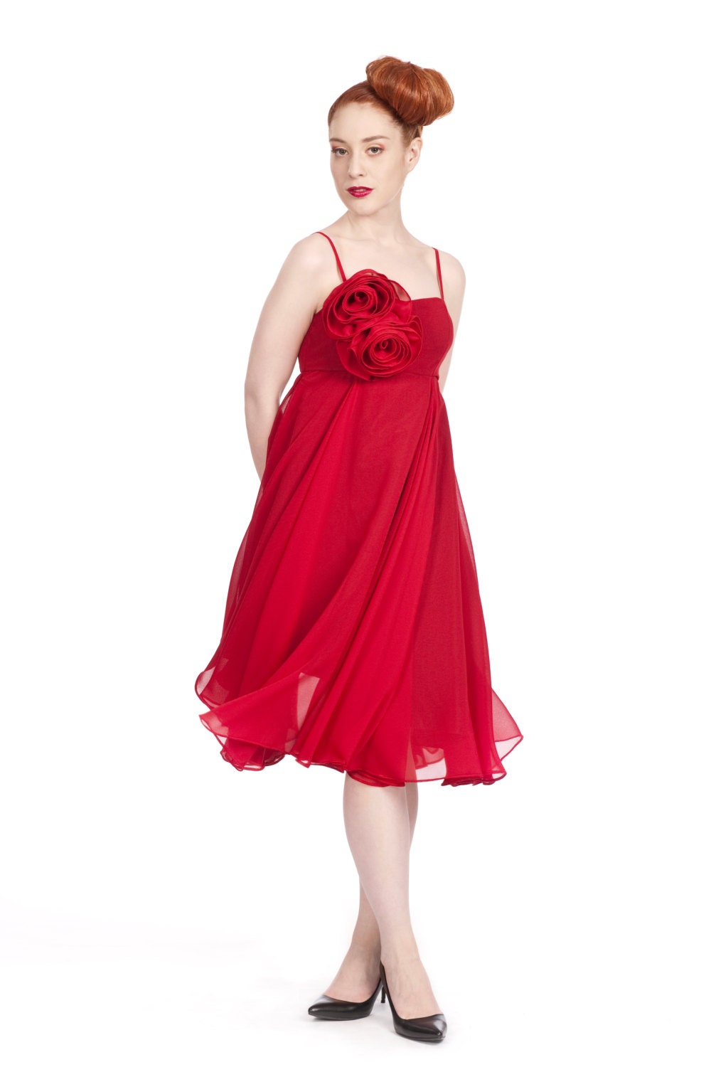 Valentina – Chiffon Georgette Dress with Handcrafted Rose Apliqué