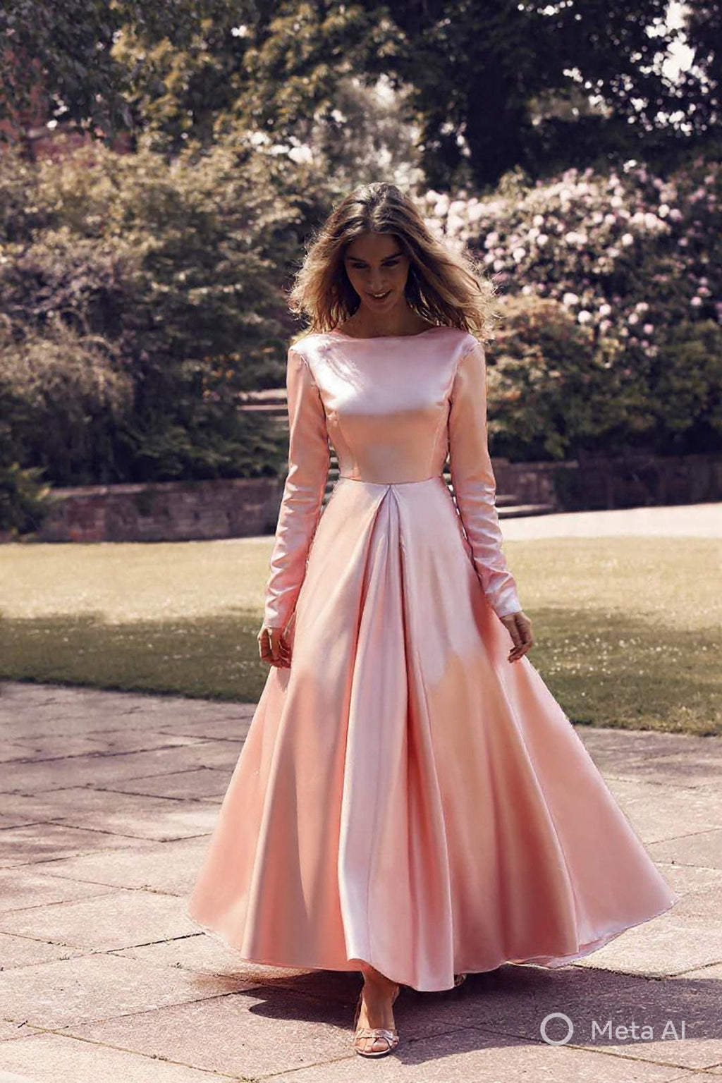 Satin Duchesse – Robe de mariée et de soirée à manches longues avec dos nu en V
