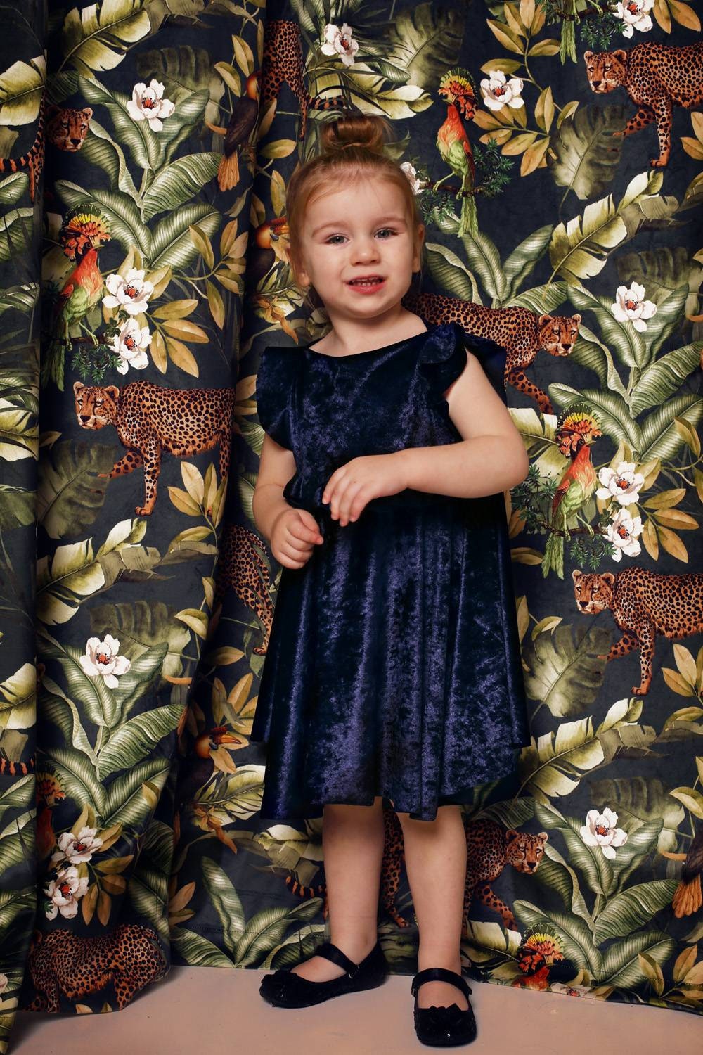 Girls Velvet Party Dress with Frill Shoulders