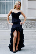 Black Ruffled High-Low Evening Gown – Strapless Corset Back, Made to Measure