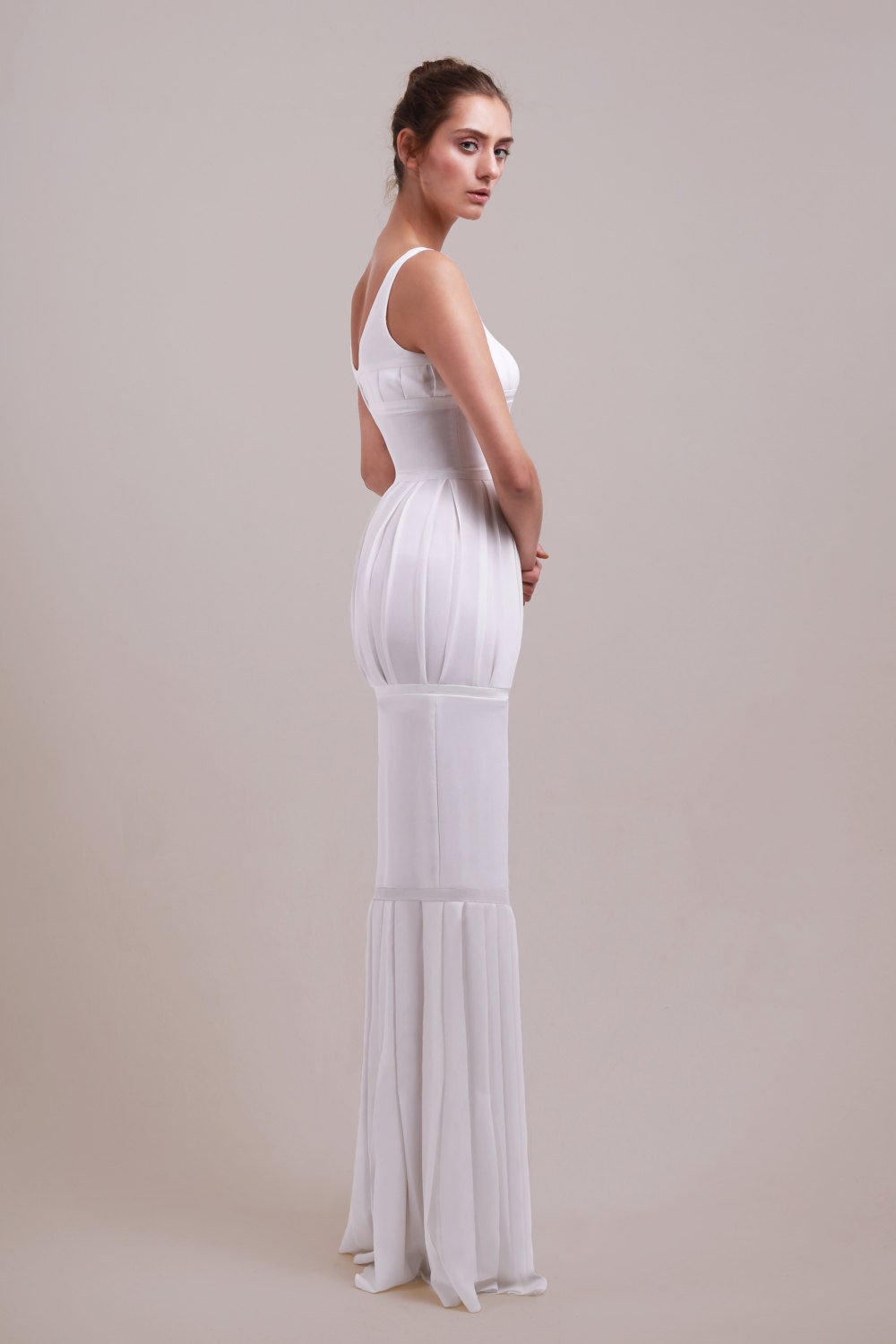 Robe Colonne Grecque – Crêpe Satin Plissé, Sur Mesure