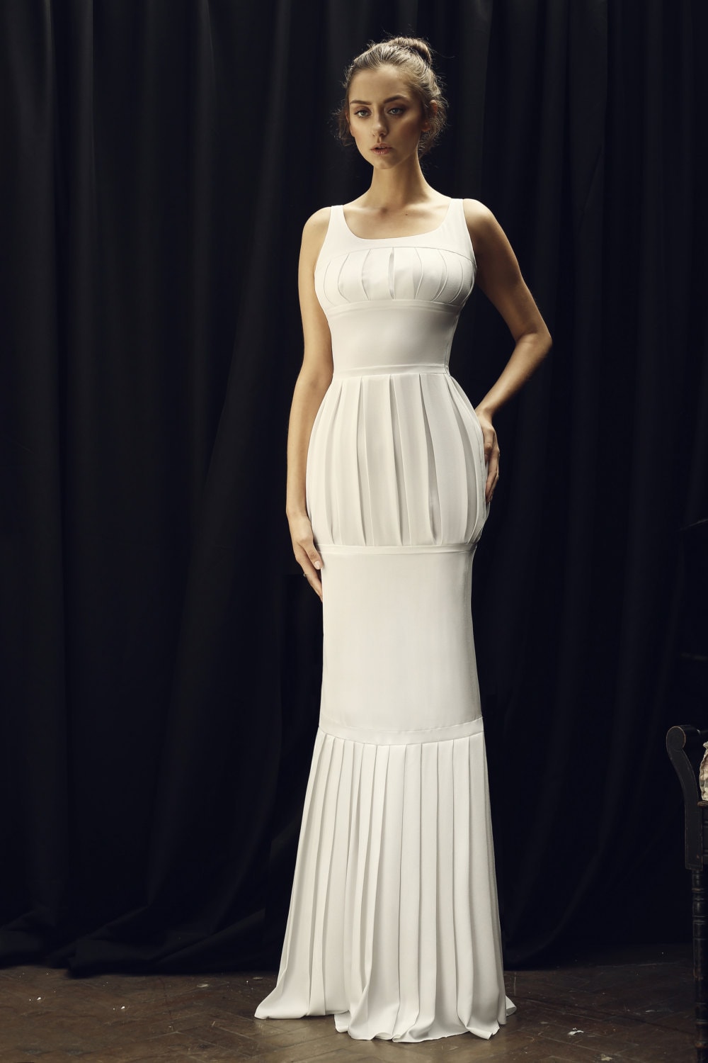 Robe Colonne Grecque – Crêpe Satin Plissé, Sur Mesure