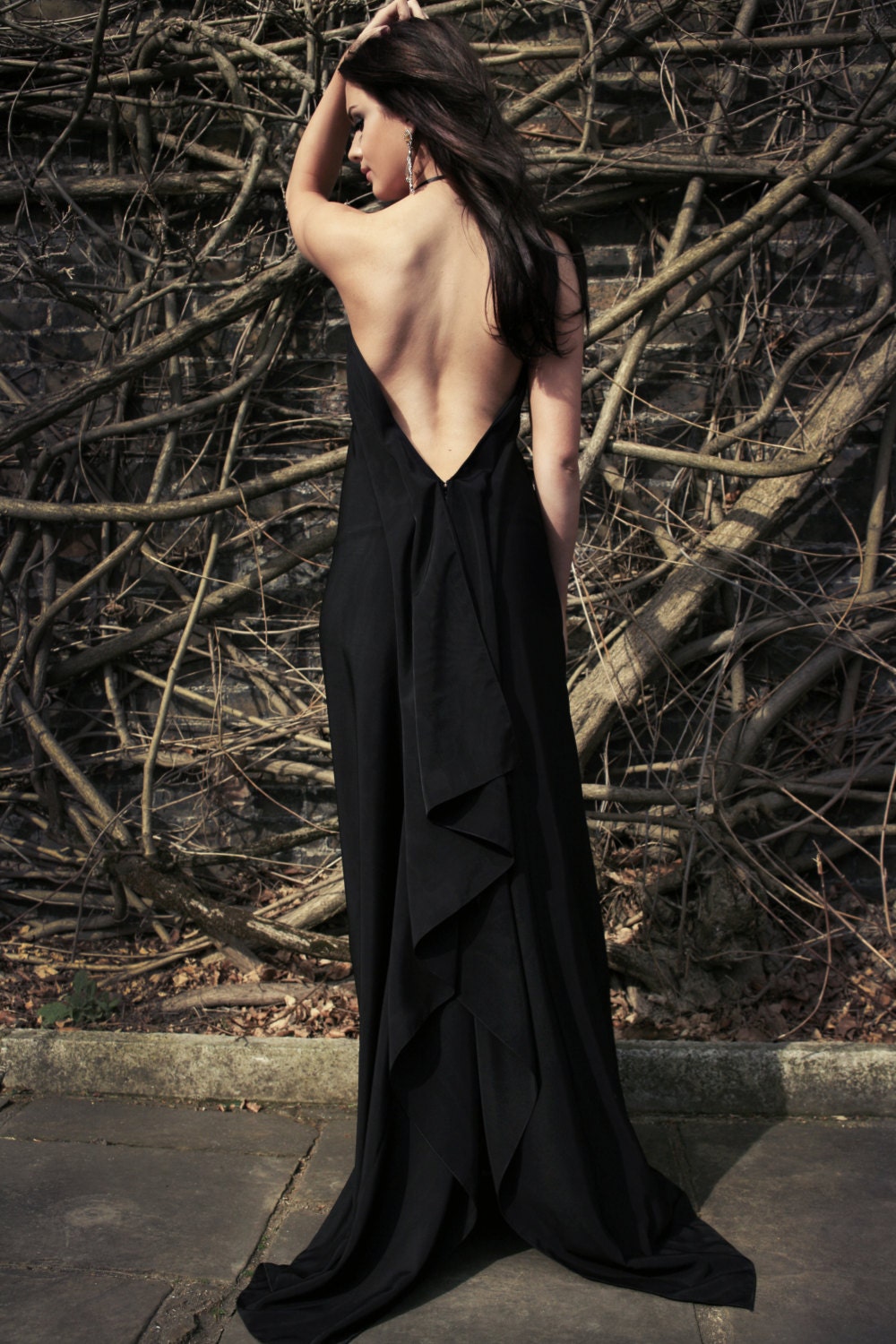 Peacocks – Open Back Crepe Satin Evening Gown