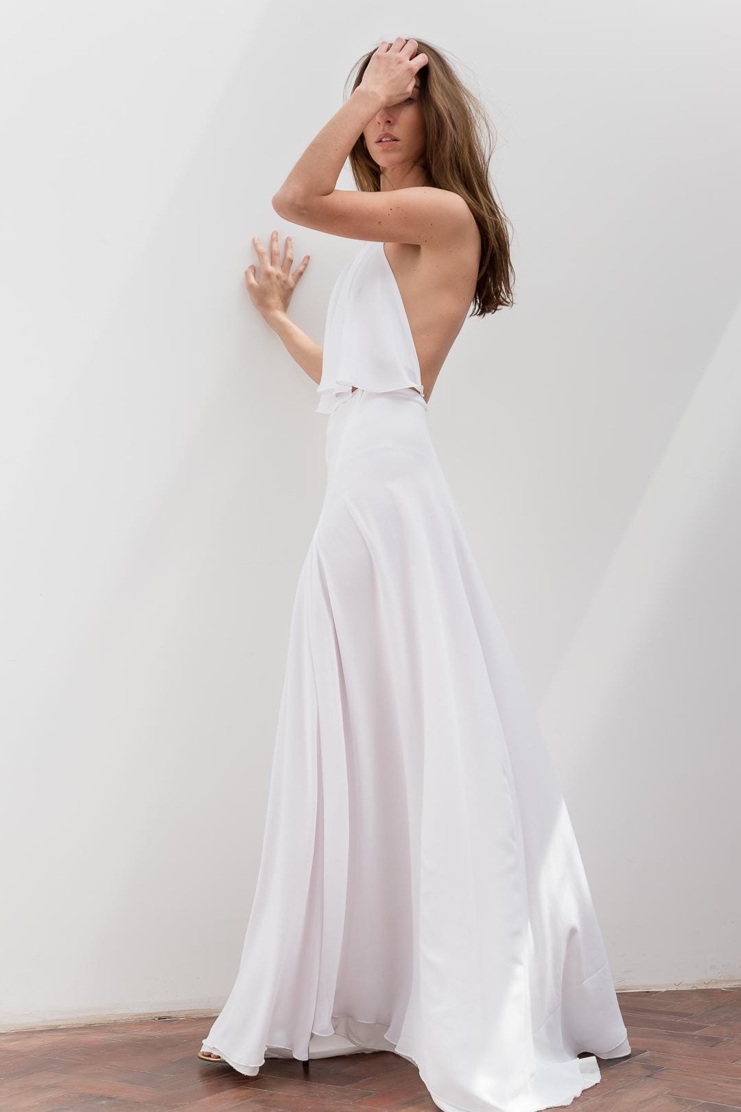 Robe longue Georgette dos nu et fente haute