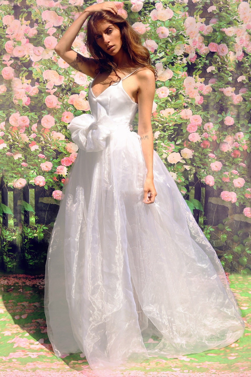 Princess Organza Wedding Dress – Romantic Long Skirt & Handmade Bow