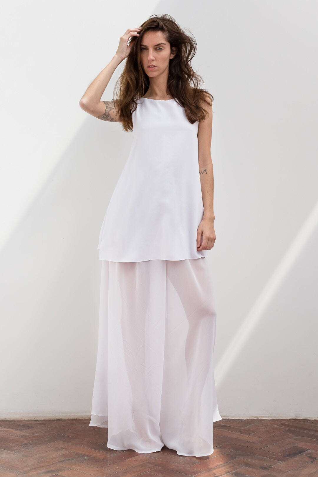Ensemble pantalon large en mousseline et haut en crêpe