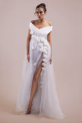Pollyanna – Robe de mariée en tulle à épaules dénudées avec fleurs en mousseline, inspirée des années 60