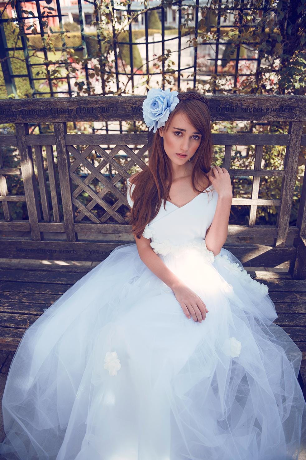 Pollyanna – Robe de mariée en tulle à épaules dénudées avec fleurs en mousseline, inspirée des années 60