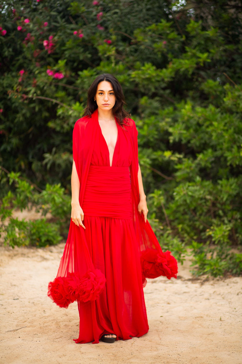 Robe Hollywood – Robe dos nu en mousseline de georgette avec ceinture ornée d'une rosette, sur mesure