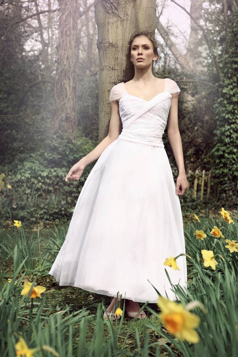 Anna Maria – Robe de mariée vintage en tulle avec jupe tutu et manches courtes